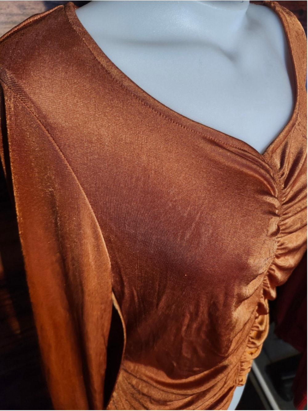 Women's Anthropologie Long Sleeve Ruched Top, Copper M - Picture 2 of 5